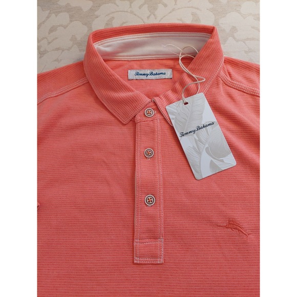 Tommy Bahama Men's Logo Polo Shirt Knit Tencel Blend Melon Size Large - New! - Picture 2 of 11